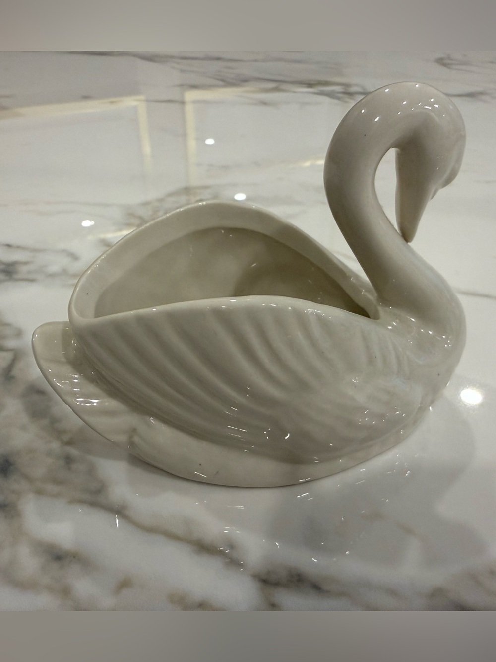 Small Vintage Swan Shaped Ceramic White Planter Vase Figurine Cactus Pot Home